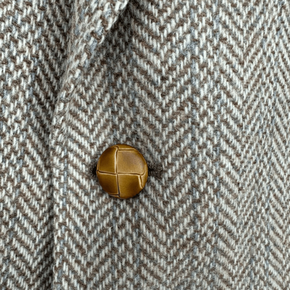 Vintage Mens Wool Tweed Sport Coat 44R Brown Herringbone Two Buttons Preppy - Picture 14 of 15